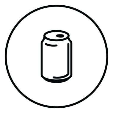 Alüminyum kutu siyah ve beyaz çizgi vektör çizimi bir daire içinde, içecek, soda, içecek ve kola için web kullanımı için