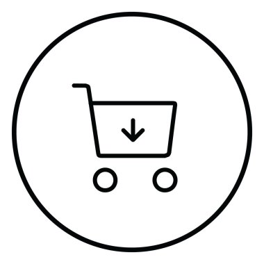 Cart ok aşağı çizgi simgesi iç daire, el arabası aşağı, siyah ana hat, çizgi simgeleri.