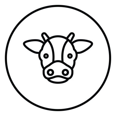 İnek kafası, siyah ve beyaz çizgi vektör çizimi bir daire içinde, web kullanımı için çiftlik, süt