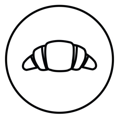 Bir daire içinde kruvasan siyah ve beyaz çizgi ikon vektör çizimi. Atıştırmalık, fırın, yemek için web kullanımı. Kahvaltı.