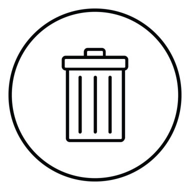 Çöp Kutusu simgesi iç çemberin içinde, silin, atın, siyah ana hatlar, çizgi simgeleri.