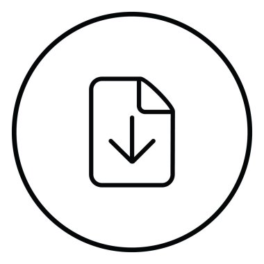 Belge indirme satırı simgesi iç çember, ok aşağı, siyah dış hat, çizgi simgeleri.