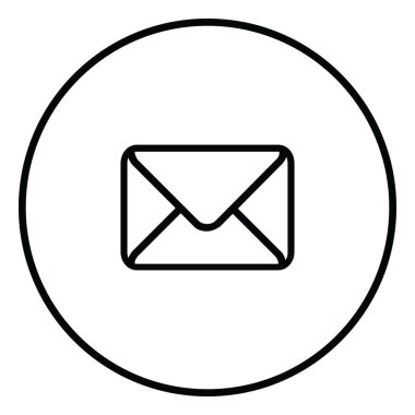 Zarf satır simgesi iç çember, ileti dosyası, gelen kutusu, siyah dış hat, satır simgeleri.