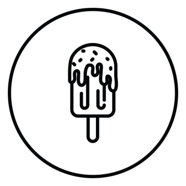 Dondurmalı dondurma siyah beyaz çizgi ikon vektör çizimi bir daire içinde, tatlı için, lezzetli, dondurulmuş