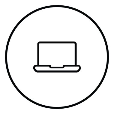 Laptop bilgisayar çizgisi simgesi iç çember, bilgisayar teknolojisi, siyah ana hatlar, çizgi simgeleri.