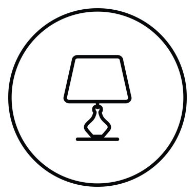 Lamba, yatak ışığı, gece odası masa lambası, siyah beyaz çizim tuşu, vektör illüstrasyonu.