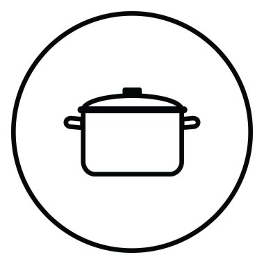 Yemek pişirmek için web kullanımı ve mutfak araçları için, bir daire içinde siyah ve beyaz çizgi vektör çizimi