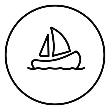 Yelkenli gemi, tekne, okyanus suyunda, yelken, daire şeklinde siyah beyaz çizgili düğme, çizgi ikon çizimi