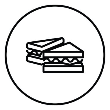 Sandviç, ekmek, atıştırmalık, yiyecek, daire şeklinde siyah beyaz çizgili düğme, çizgi simgesi illüstrasyonu