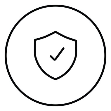 Güvenlik kontrolü için web kullanım için siyah ve beyaz çizgi ikon vektör resimleme işaretli kalkan ve onaylandı.