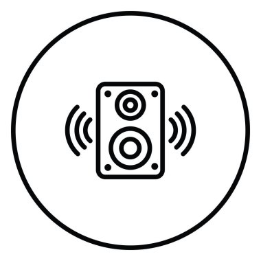 Hoparlör, ses, yüksek sesli müzik, ses, siyah beyaz çizim tuşu, vektör illüstrasyonu.