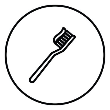 Diş fırçası yapıştırıcı, diş hijyeni, diş temizleme aracı, daire siyah ve beyaz dış hat düğmesi, çizgi ikon vektör illüstrasyonu