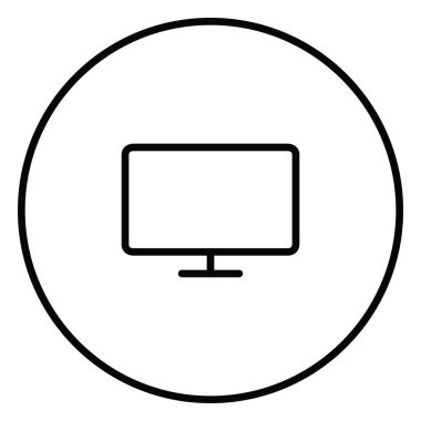 Dairedeki düz ekran televizyon siyah-beyaz çizgi ikon vektör çizimi