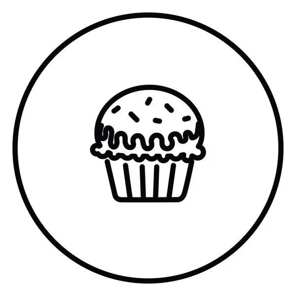Cupcake siyah-beyaz çizgi ikon vektör çizimi daire şeklinde, tatlı yemek, tatlı, fırın, kek için web kullanımı için.