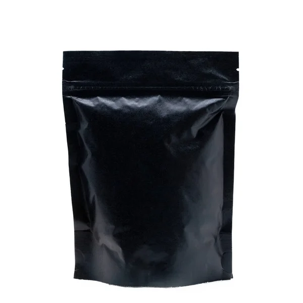 Fekete Vákuum Zsák Kávé Vagy Tea Izolált Fehér Négyzet Alakú — Stock Fotó