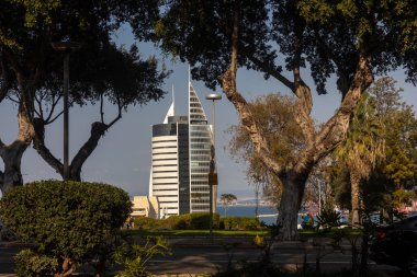 Haifa, Israel, February 24, 2023 : Ministry of Interior building on the coast of the Mediterranean Sea. View of the 