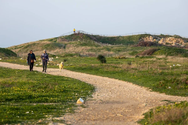 Haifa Israel Mars 2023 Promenad Längs Havet Folk Rastar Hunden — Stockfoto