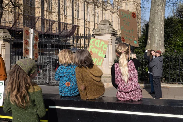 London 2023 Big One Demonstration Children Holding Posters Planet Now — Stock Photo, Image
