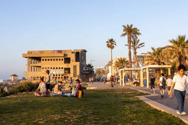 Haifa Israel Maj 2023 Bat Galim Stranden Promenad Folk Njuter — Stockfoto
