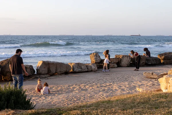 Haifa Israel Maj 2023 Bat Galim Stranden Promenad Folk Njuter — Stockfoto