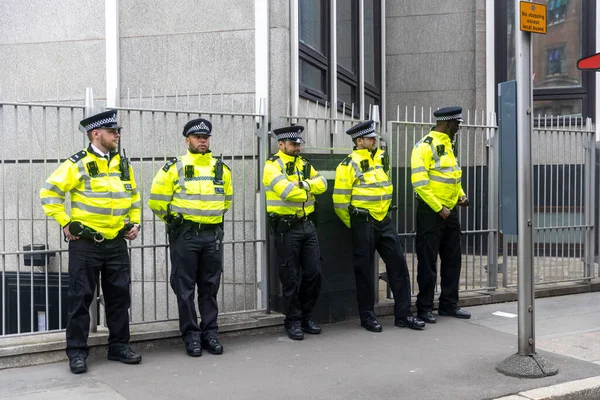 Лондон Великобританія 2023 Велика Демонстрація Поліцейські Стоять Біля Воріт Біля — стокове фото