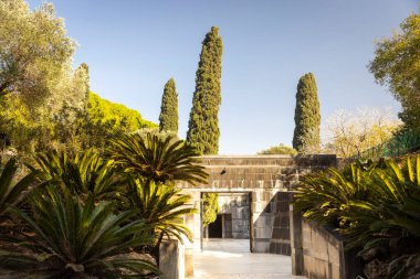 Zichron Yaakov, Israel - October 20, 2024, Entrance to the grave in the park with palms Baron Israel Ramat Hanadiv, Park, Baron Edmund James de Rothschild,  clipart