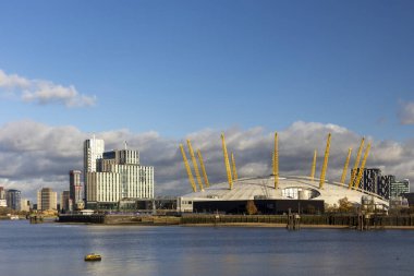 Greenwich, London, UK December 1, 2024. The O2 Centre is on the banks of the River Thames.  Originally  as the Millennium Dome, it has become a landmark destination for entertainment . clipart