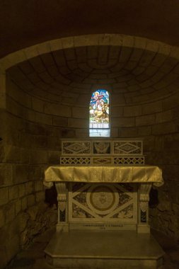 Nasıra, İsrail, 23 Ocak 2025: Nasıra 'daki Kutsal Bakire Baharı' nın üzerindeki Anma Kilisesi 'nin iç ve simgeleri..