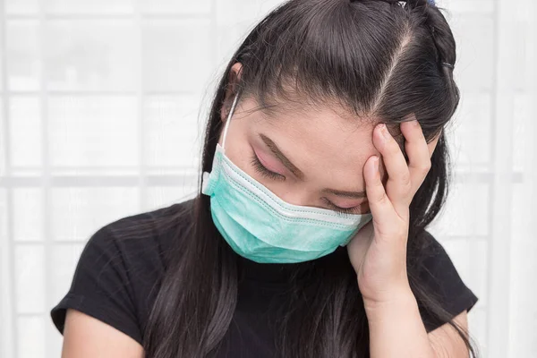 Asian woman wears a medical mask to protect against Covid's disease.