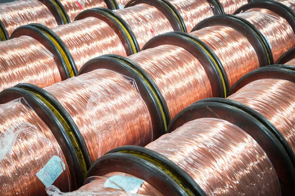 stock image Pure Copper wire core element production of copper cables use for electrical power and telecomunication industry power