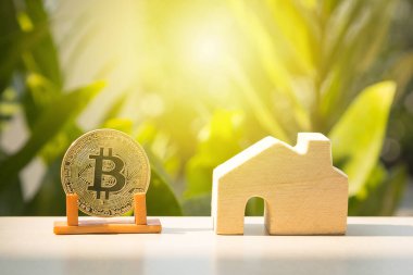 Doğal bokeh arkaplana sahip iş Bitcoin paraları