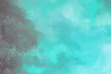 Mavi, mor ve yeşil renklerin dokulu görünümlü bir karışımını içeren soyut fırça darbesi resmi.