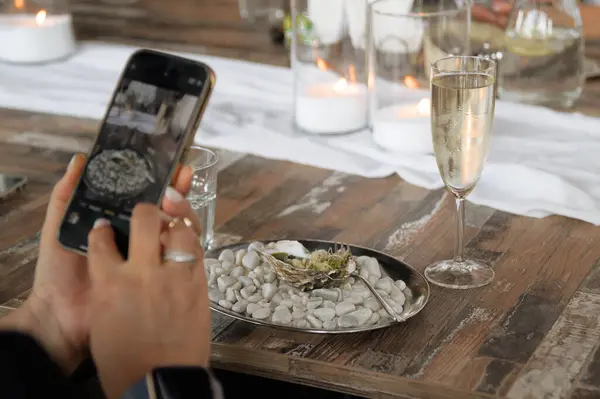 stock image Photographing Gourmet Oysters with Champagne on Rustic Table