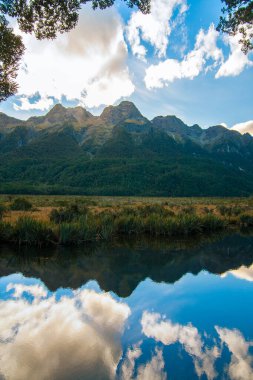 Ayna Gölleri Yeni Zelanda, Earl Dağları sudaki yansıma, Fiordland Ulusal Parkı