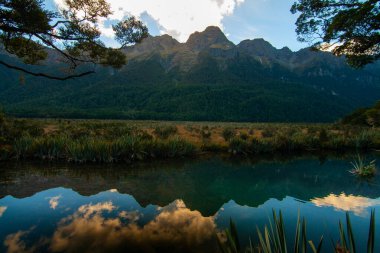 Ayna Gölleri Yeni Zelanda, Earl Dağları sudaki yansıma, Fiordland Ulusal Parkı