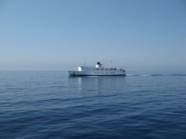 AEGEAN SEA, GREECE - AUGUST 21, 2007: Ferry boat Agios Georgios of Ventouris Sea Lines company on her way somewhere between Serifos and Sifnos islands