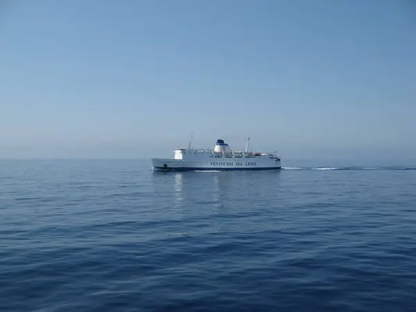 AEGEAN SEA, GREECE - AUGUST 21, 2007: Ferry boat Agios Georgios of Ventouris Sea Lines company on her way somewhere between Serifos and Sifnos islands