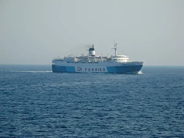 AEGEAN SEA, GREECE - AUGUST 21, 2007: GA Ferries ferry boat Dimitroula on her way between Cyclades islands