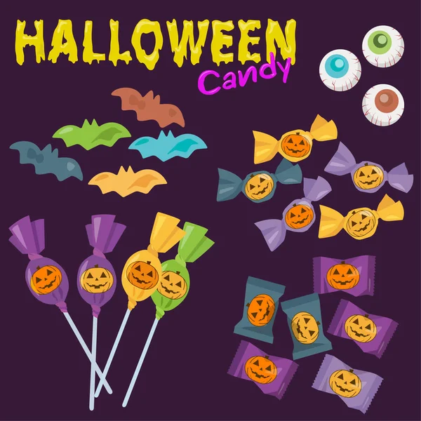 Halloween Candy Elements Conjunto Doces Halloween Coloridos Para Crianças Coleção — Vetor de Stock
