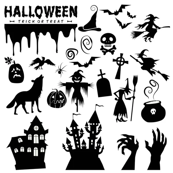 Set Elementos Halloween Aislados Conjunto Siluetas Halloween Sobre Fondo Blanco Vectores de stock libres de derechos