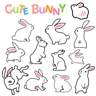 Rabbit Cartoon. Cute Rabbit Cartoon Set. Cute Easter Rabbit. Bunny Cartoon Character. Rabbit Cartoon Isolated on White Background. Bunny Cartoon. All in a single layer. Vector Illustration.
