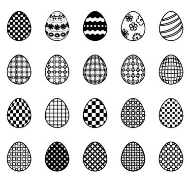 Mutlu Paskalyalar. Paskalya Yumurtaları Tasviri. Paskalya Yumurta Hattı sanatı. Mutlu Paskalyalar. Beyaz Arkaplanda Paskalya Yumurtası Tarzı. Bahar tatili. Vektör çizimi. Tasarım için elementler.