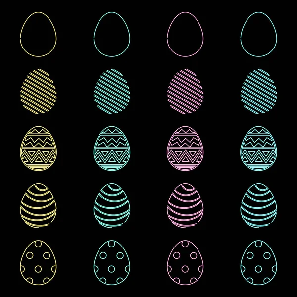 Щасливі Великодні Яйця Неонова Етикетка Лінія Писанки Неон Ікона Вивіски Векторна Графіка