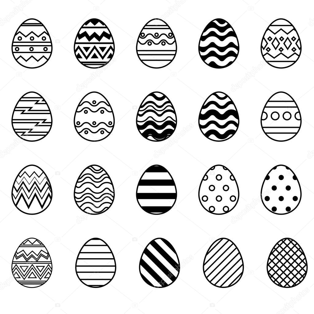 Happy Easter. Easter Eggs Outline. Easter Eggs Line art. Happy Easter. Set of Easter Eggs Doodle Style on White Background. Spring Holiday. Vector illustration. Elements for design.