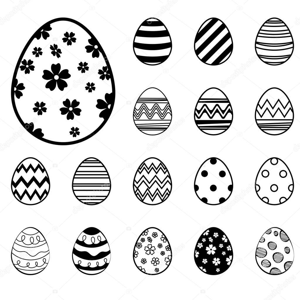 Happy Easter. Easter Eggs Outline. Easter Eggs Line art. Happy Easter. Set of Easter Eggs Doodle Style on White Background. Spring Holiday. Vector illustration. Elements for design.