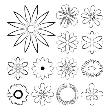 Çiçek Taslağı. Çiçek Hattı Sanatı. Çiçek simgesi vektörü ayarlandı. Beyaz Arkaplan 'da izole edilmiş çiçek serisi. Vektör çizimi. Tasarım için elementler.