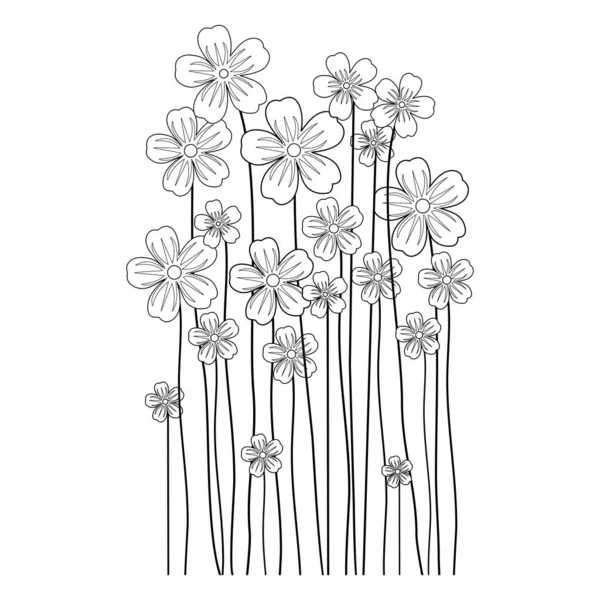 Весняні Квіти Силуети Силуети Квітів Ізольовані Білому Тлі Векторна Лінія — стоковий вектор