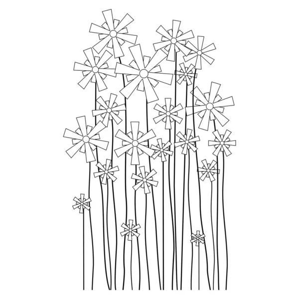 Σιλουέτες Ανοιξιάτικων Λουλουδιών Λουλούδια Σιλουέτες Απομονώνονται Λευκό Φόντο Διάνυσμα Γραμμή — Διανυσματικό Αρχείο