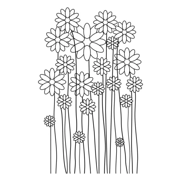 Frühlingsblumen Silhouetten Blumen Silhouetten Isoliert Auf Weißem Hintergrund Vektorlinie Handgezeichnete — Stockvektor