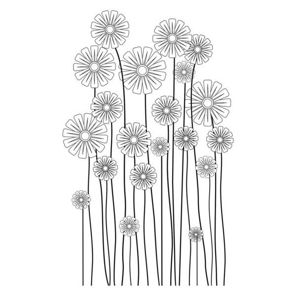 Весняні Квіти Силуети Силуети Квітів Ізольовані Білому Тлі Векторна Лінія Стоковий вектор
